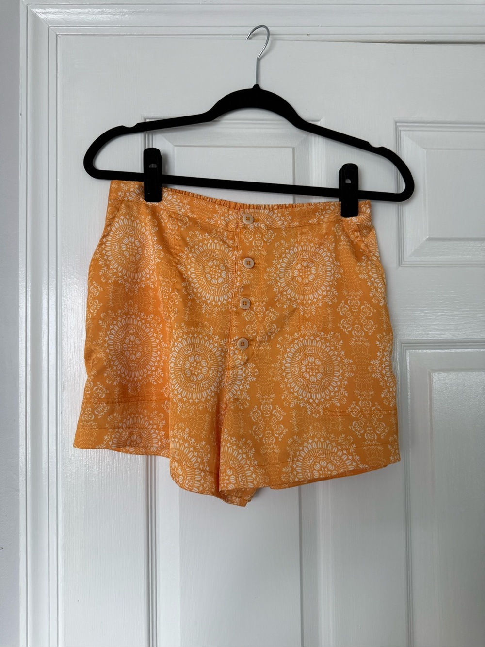 Aro Swim Orange Printed Button-Front Bermudas